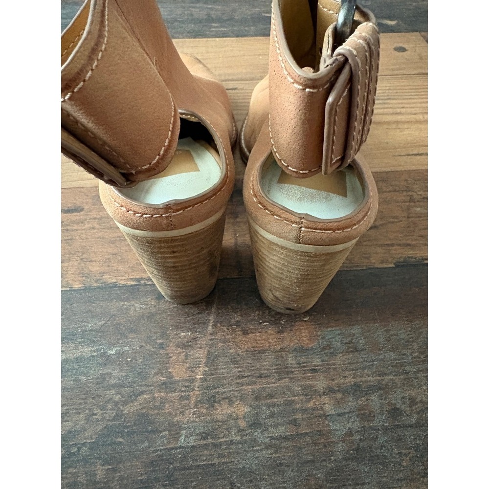 Dolce Vita Tan Leather Buckle Mule Booties Block Heel Pointed Toe Womens 7.5 - Picture 3 of 10